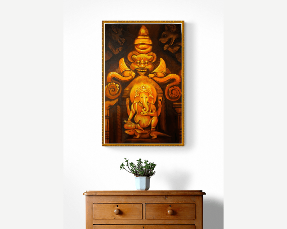 Oil painting of Lord Ganesh - Beautifully hand painted Oil Painting - Nepalese original handmade oil painting of Lord Ganesh