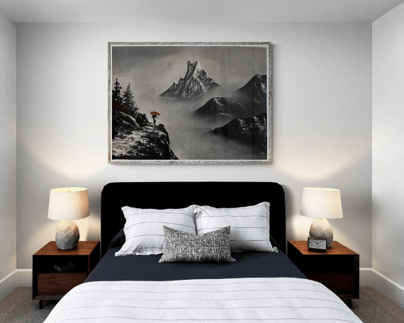 Beautiful scenario of Mount Fishtail- Hand painted on canvas with Black and white acrylic color- Himalayas Range for Wall hanging, Decor