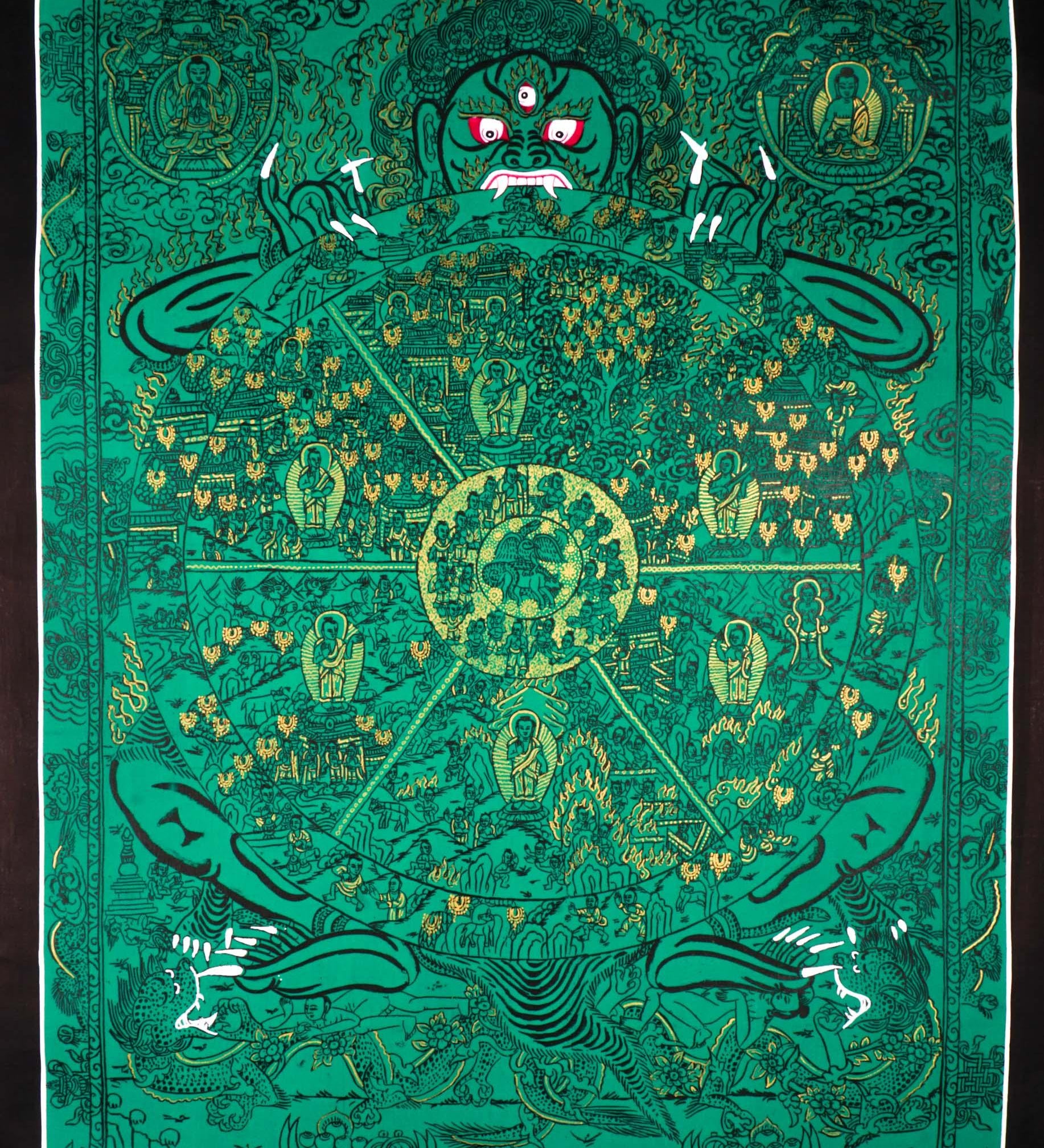 Green Wheel of Life Thangka Art - Himalayas Shop