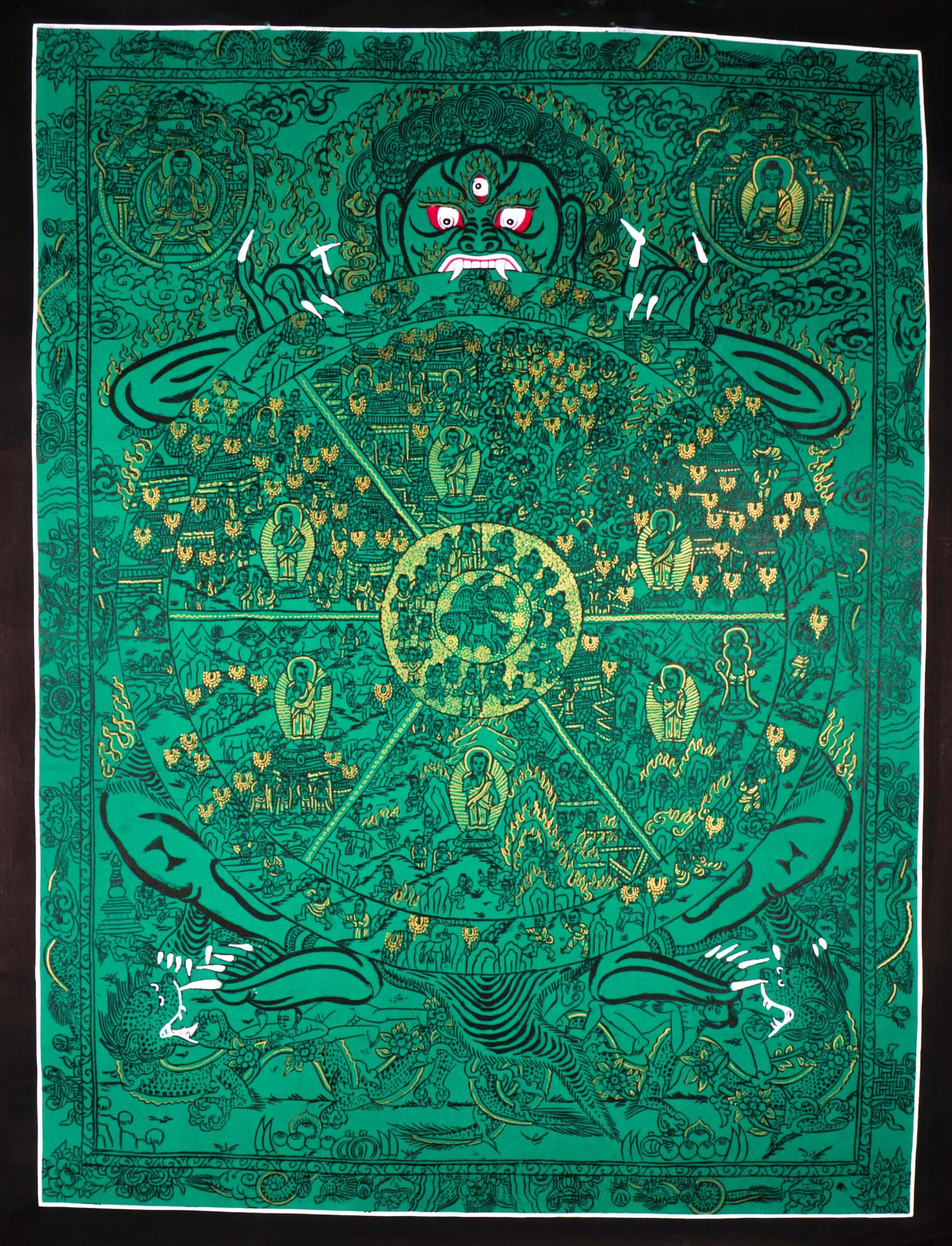 Green Wheel of Life Thangka Art - Himalayas Shop