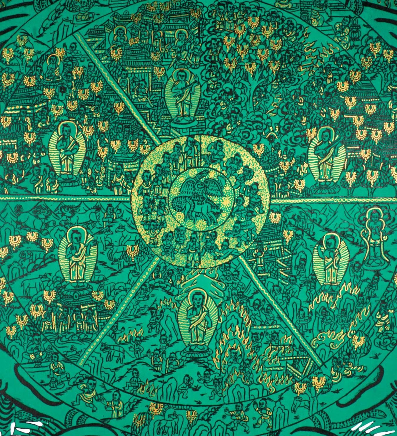 Green Wheel of Life Thangka Art - Himalayas Shop