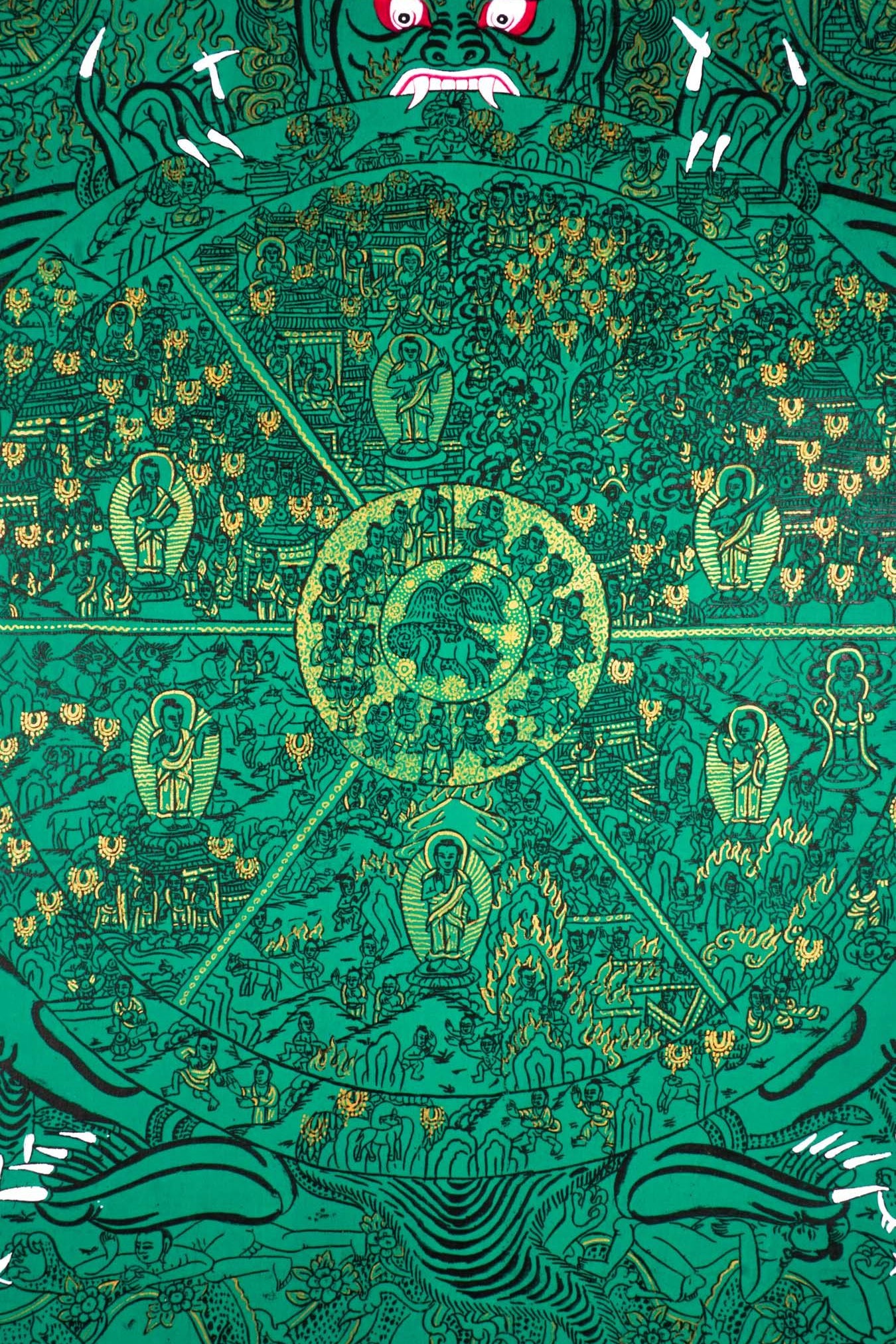Green Wheel of Life Thangka Art - Himalayas Shop
