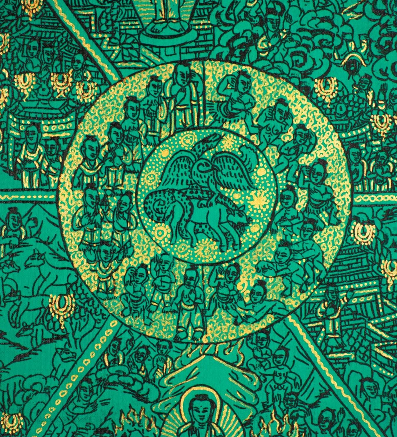 Green Wheel of Life Thangka Art - Himalayas Shop