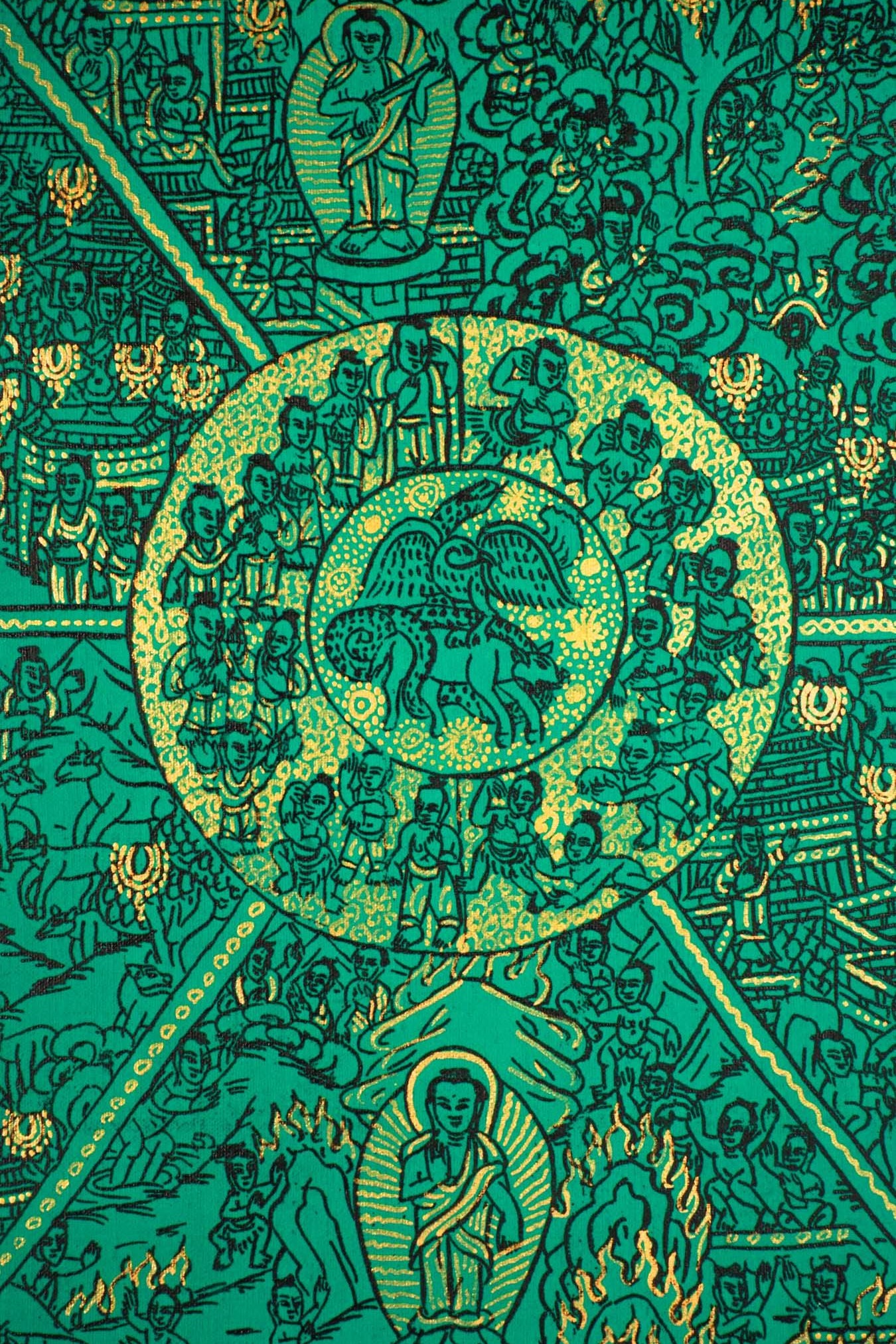 Green Wheel of Life Thangka Art - Himalayas Shop