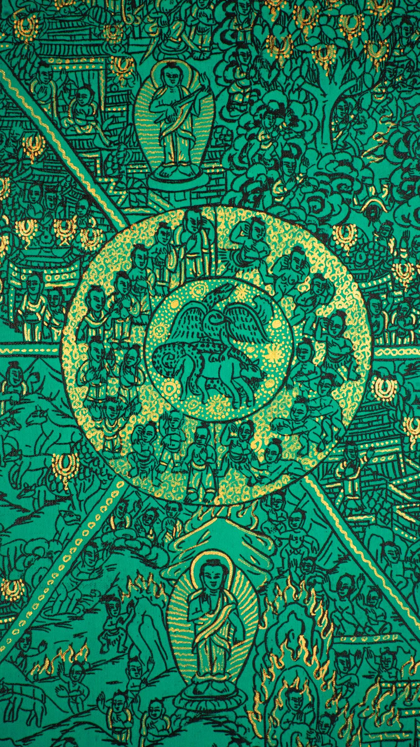 Green Wheel of Life Thangka Art - Himalayas Shop