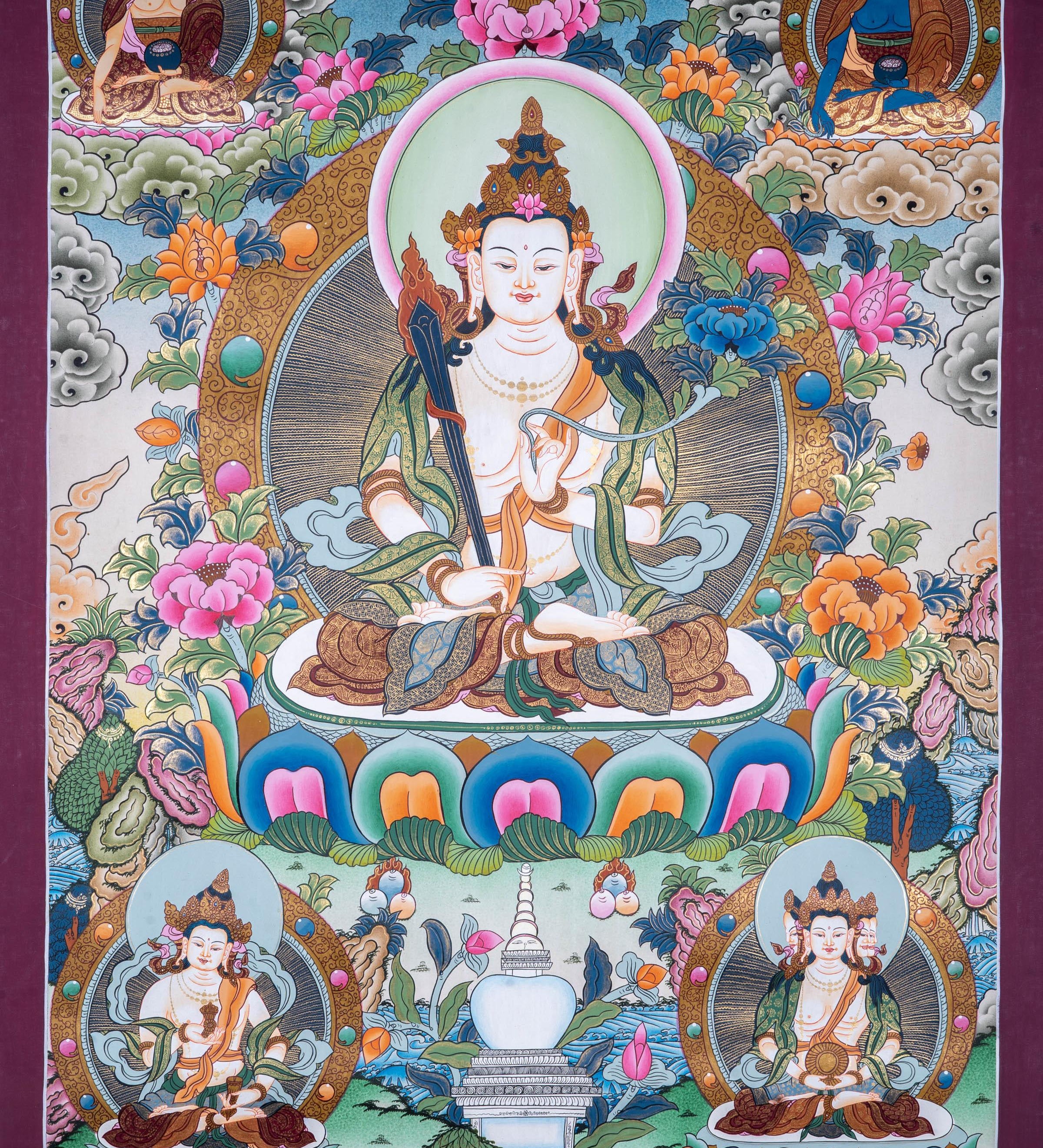 Manjushri Tibetan Thangka Painting - Himalayas Shop