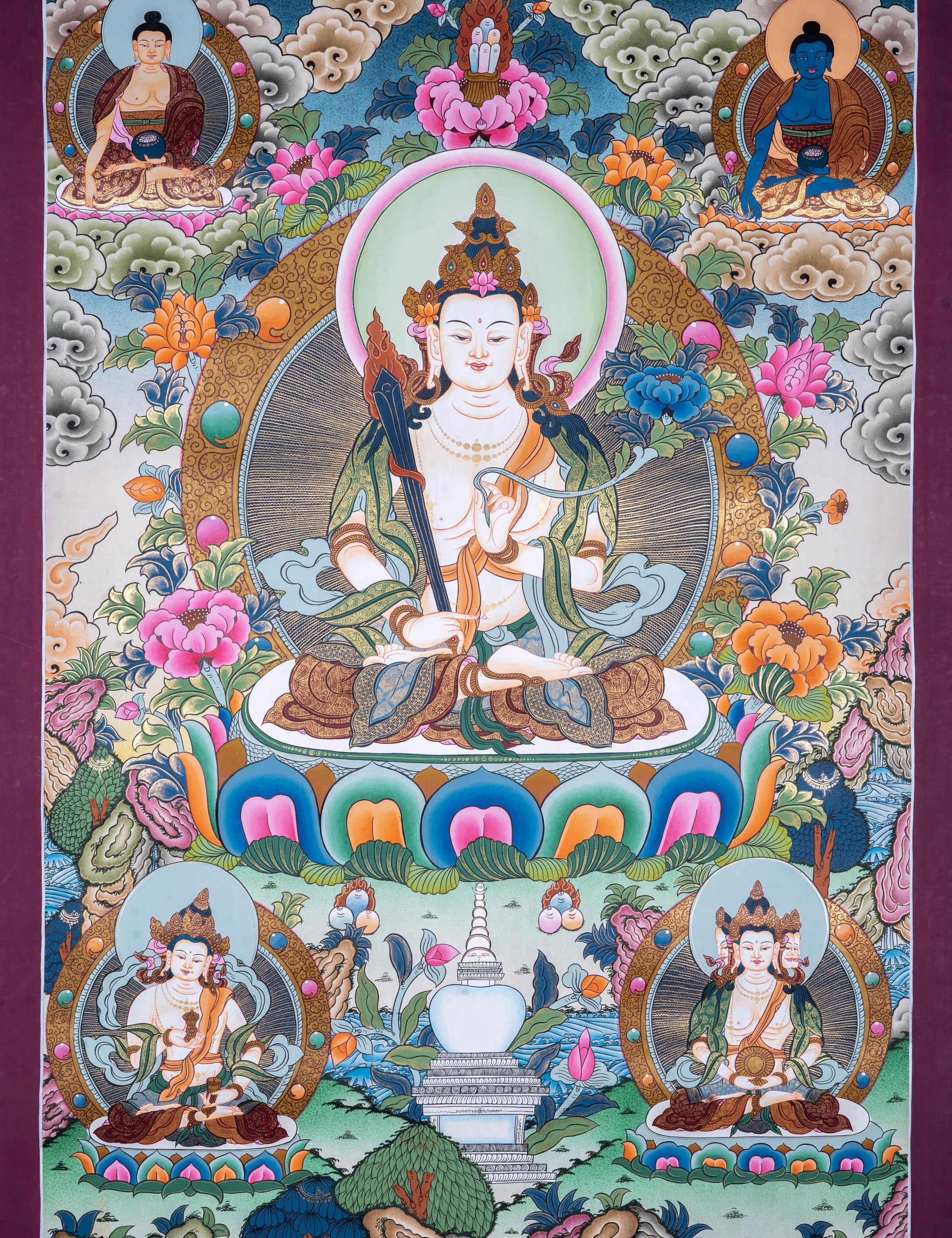 Manjushri Tibetan Thangka Painting - Himalayas Shop