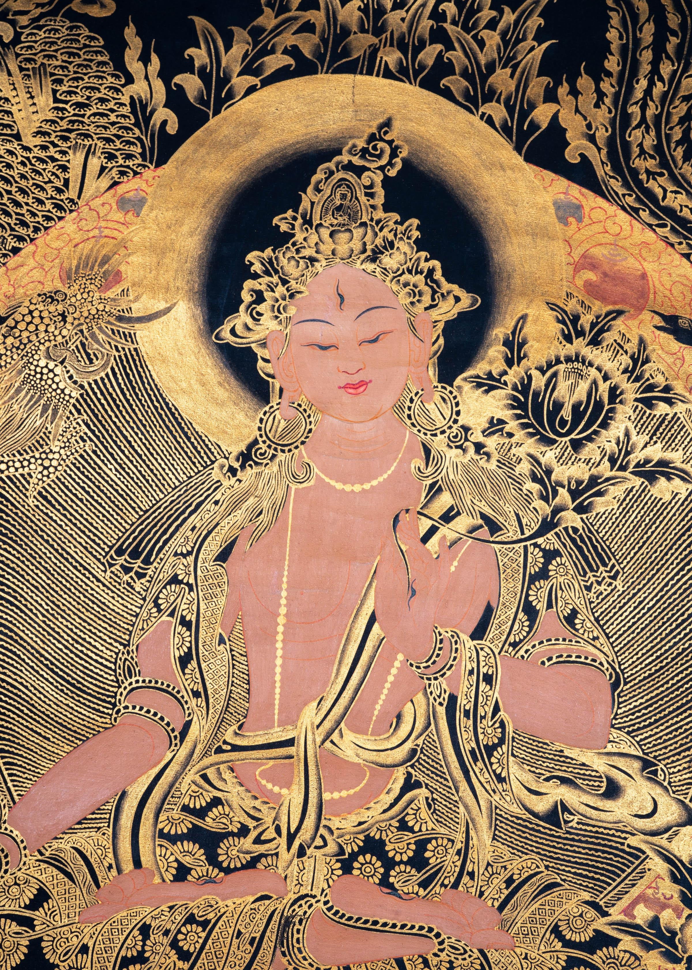 Golden White Tara Authentic Handmade Thangka - Himalayas Shop
