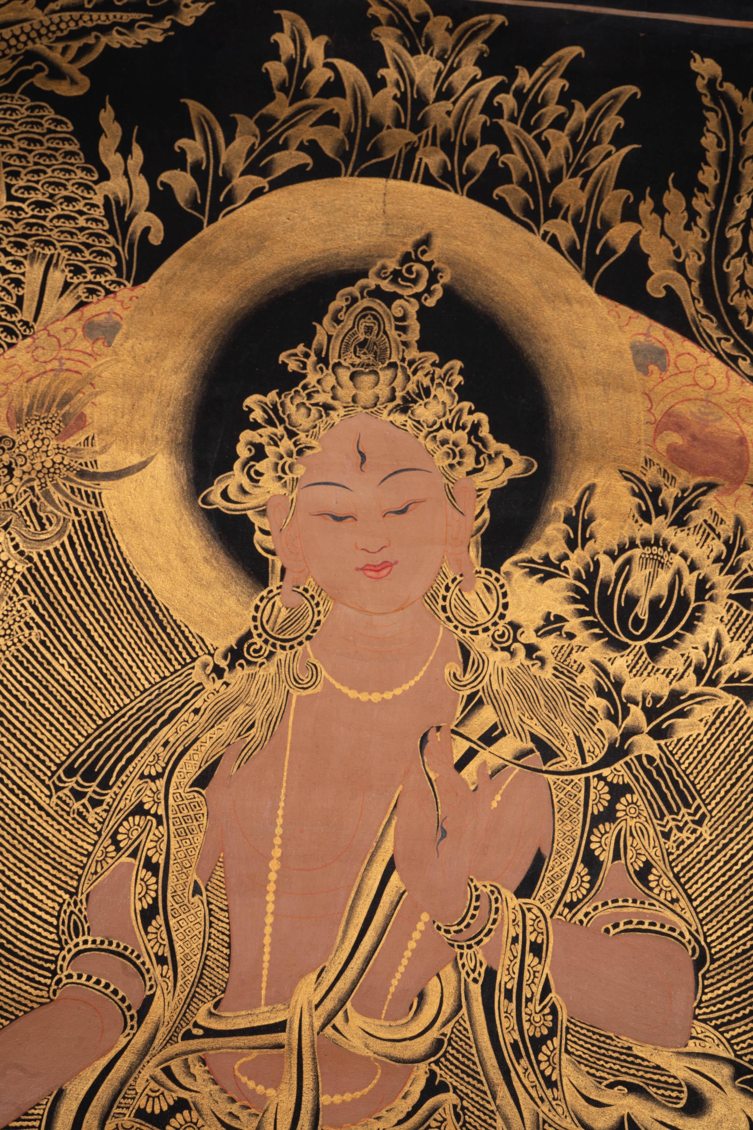 Golden White Tara Authentic Handmade Thangka - Himalayas Shop
