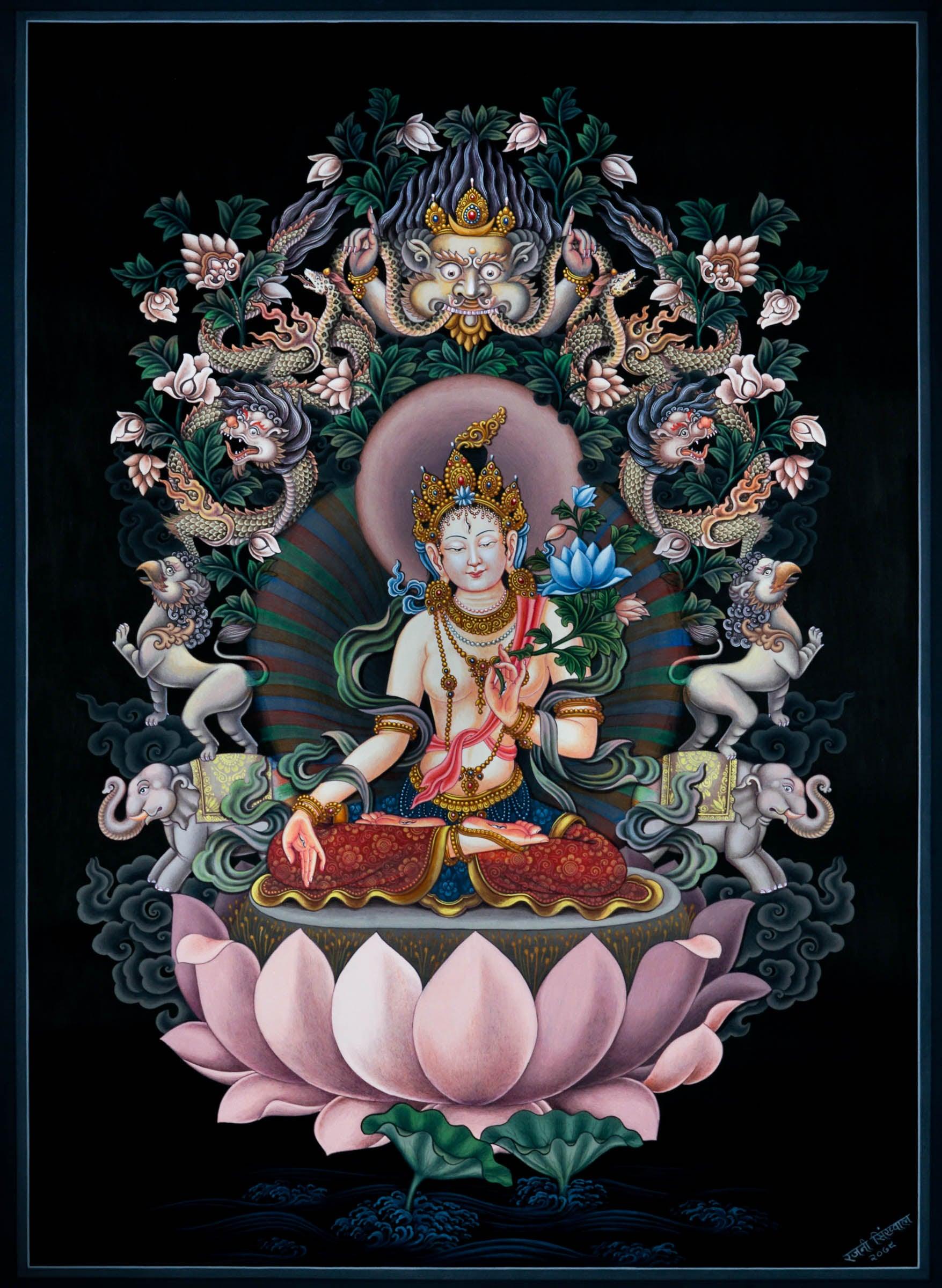 Newari Style Thangka - White Tara - Handmade thangka painting - HimalayasSHOP