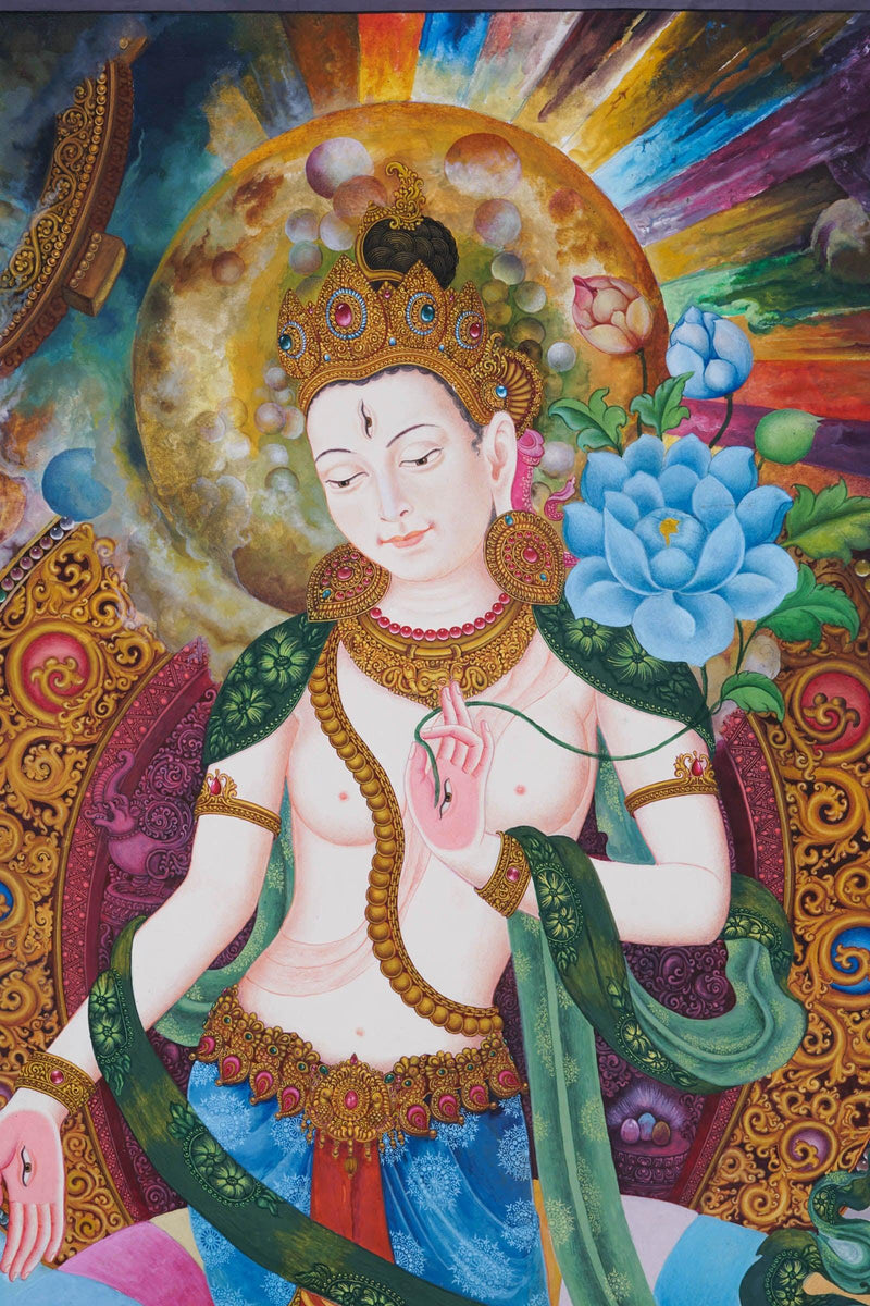 White Tara Thangka - Best handpainted thangka painting - HimalayasShop