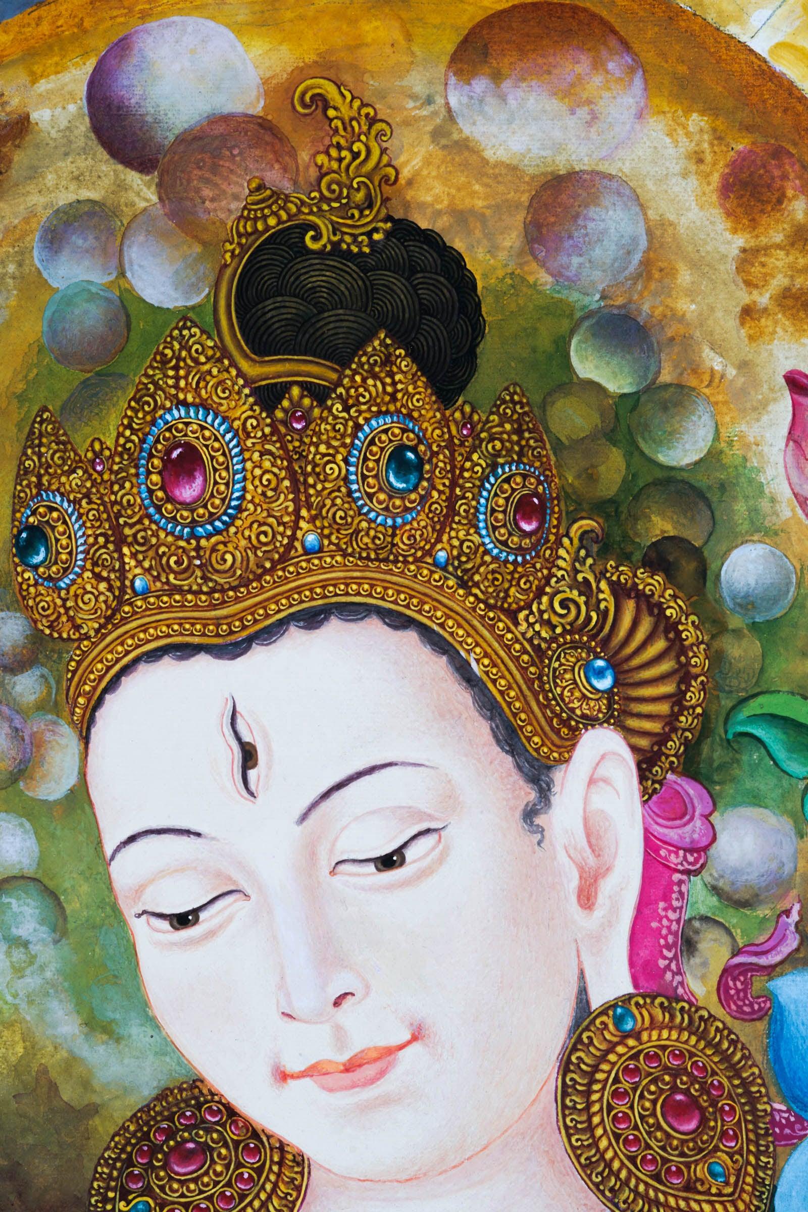 White Tara Thangka - Best handpainted thangka painting - HimalayasShop