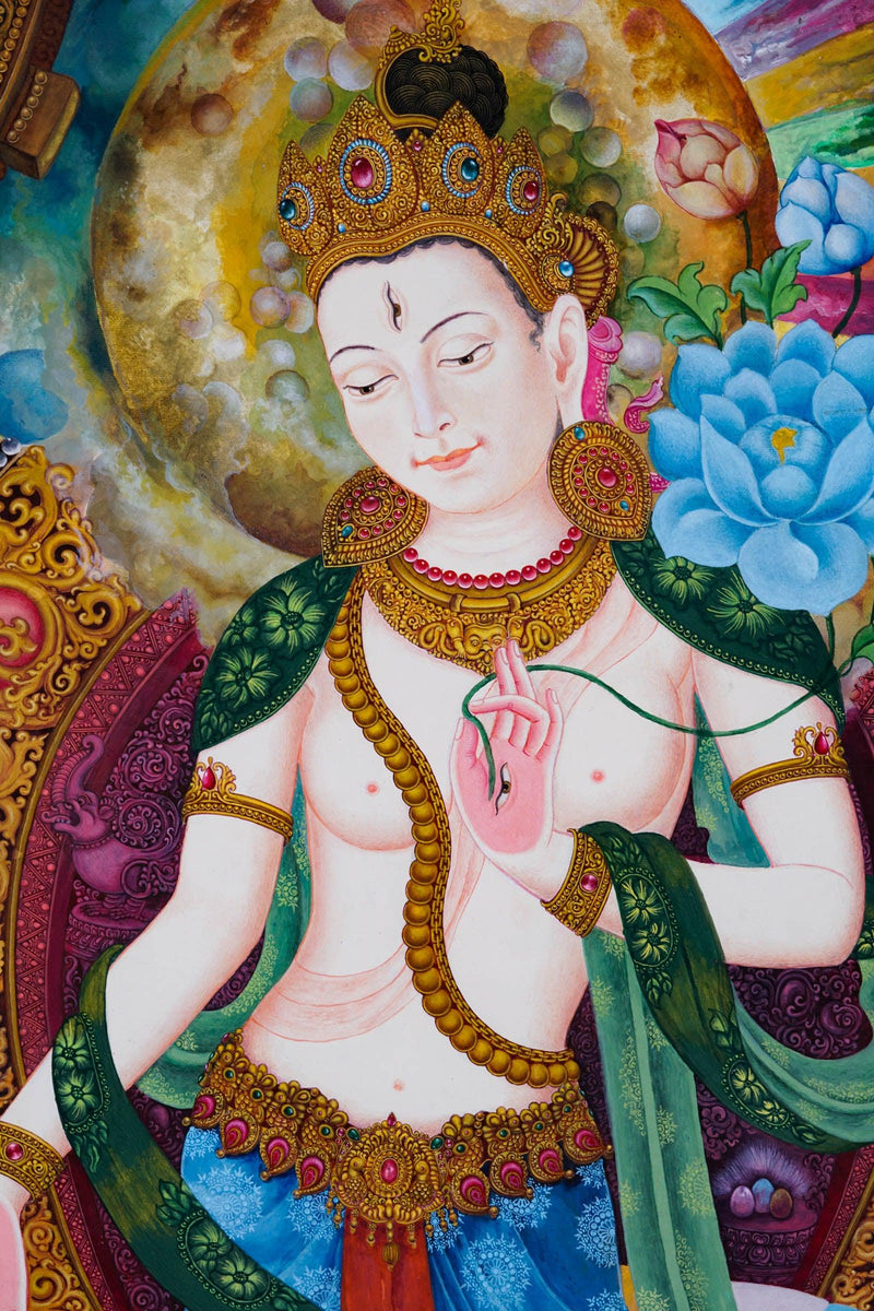 White Tara Thangka - Best handpainted thangka painting - HimalayasShop