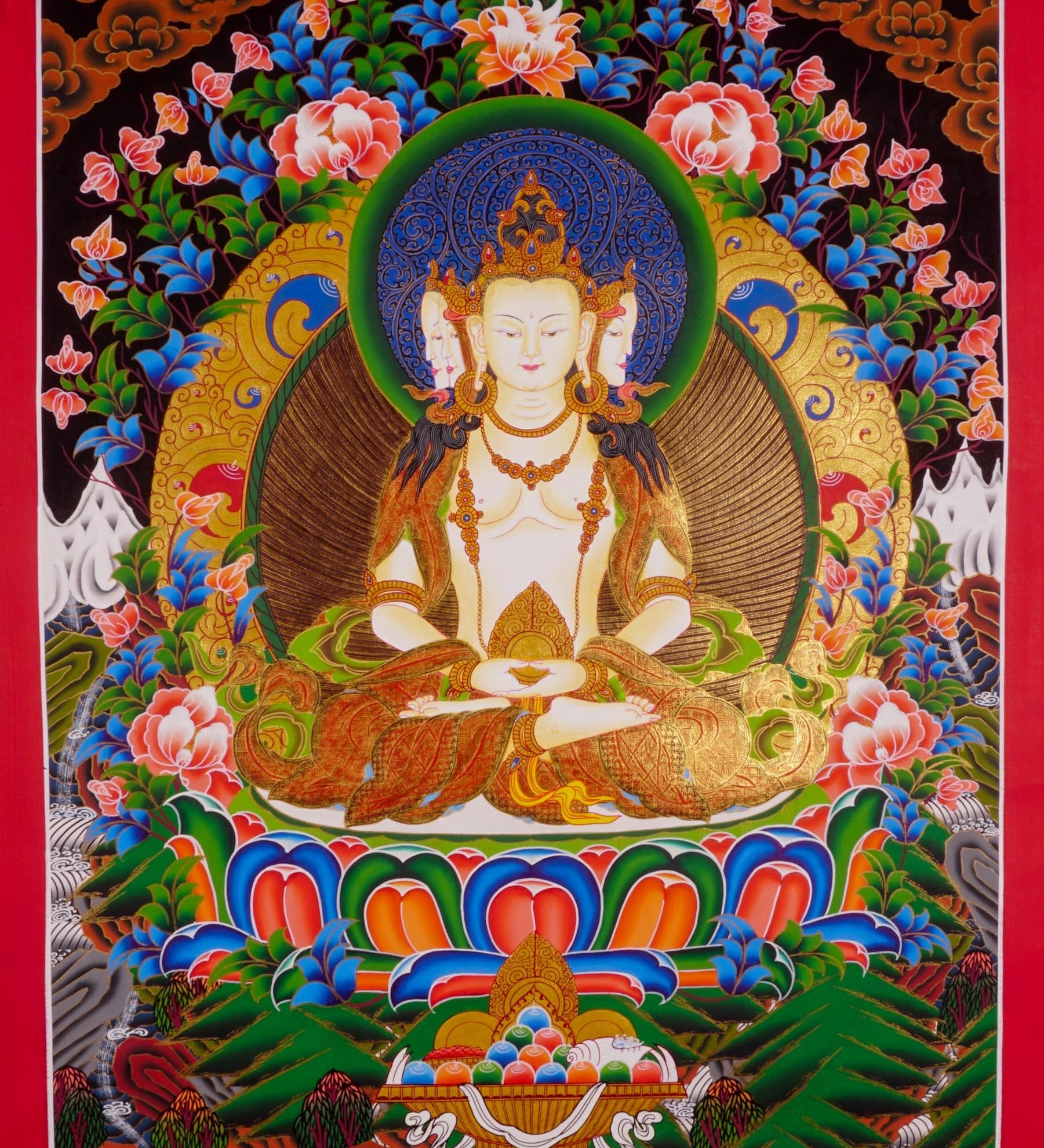 Amitabha White Buddha Tibetan Thangka art of Buddhist deity