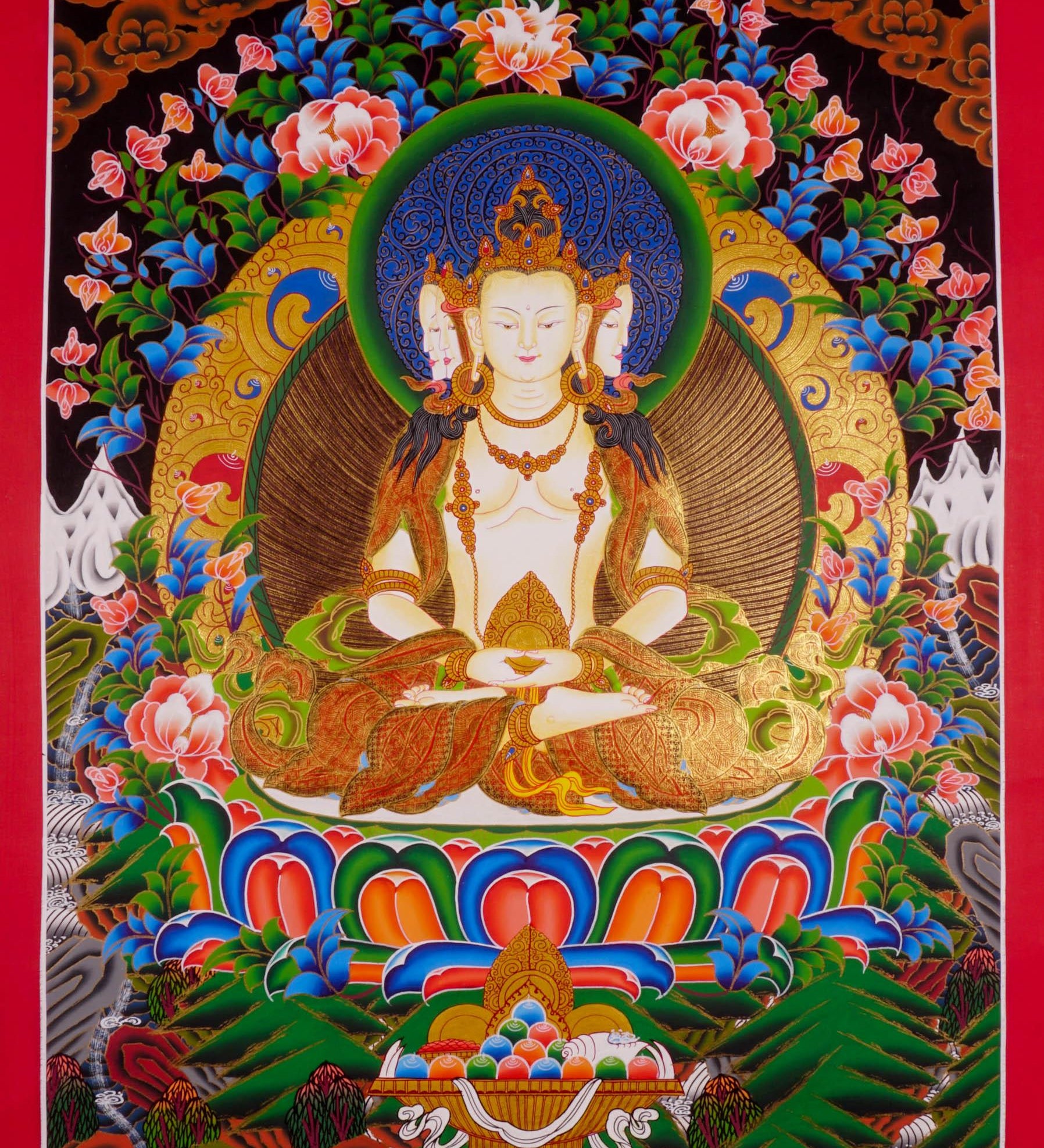 Amitabha White Buddha Tibetan Thangka art of Buddhist deity