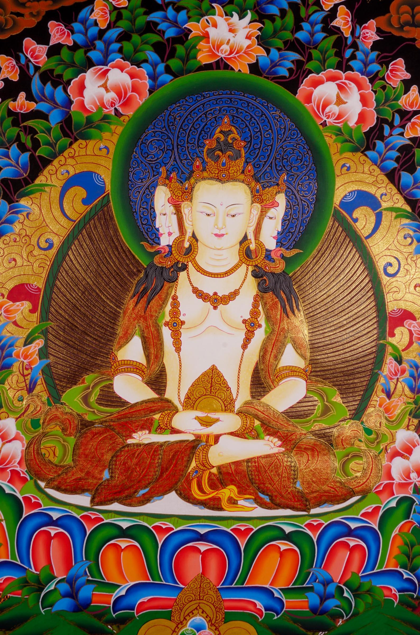 Amitabha White Buddha Tibetan Thangka art of Buddhist deity