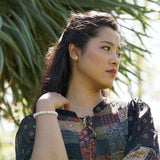 White Jade Stretchable Bracelet being worn 