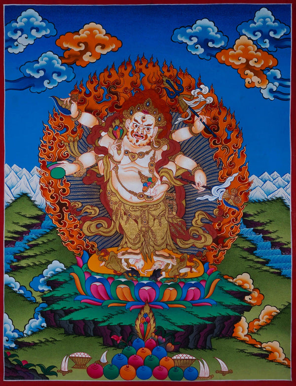 Beautiful White Mahakala Thangka Painting -  Best handpainted thangka painting - HimalayasShop