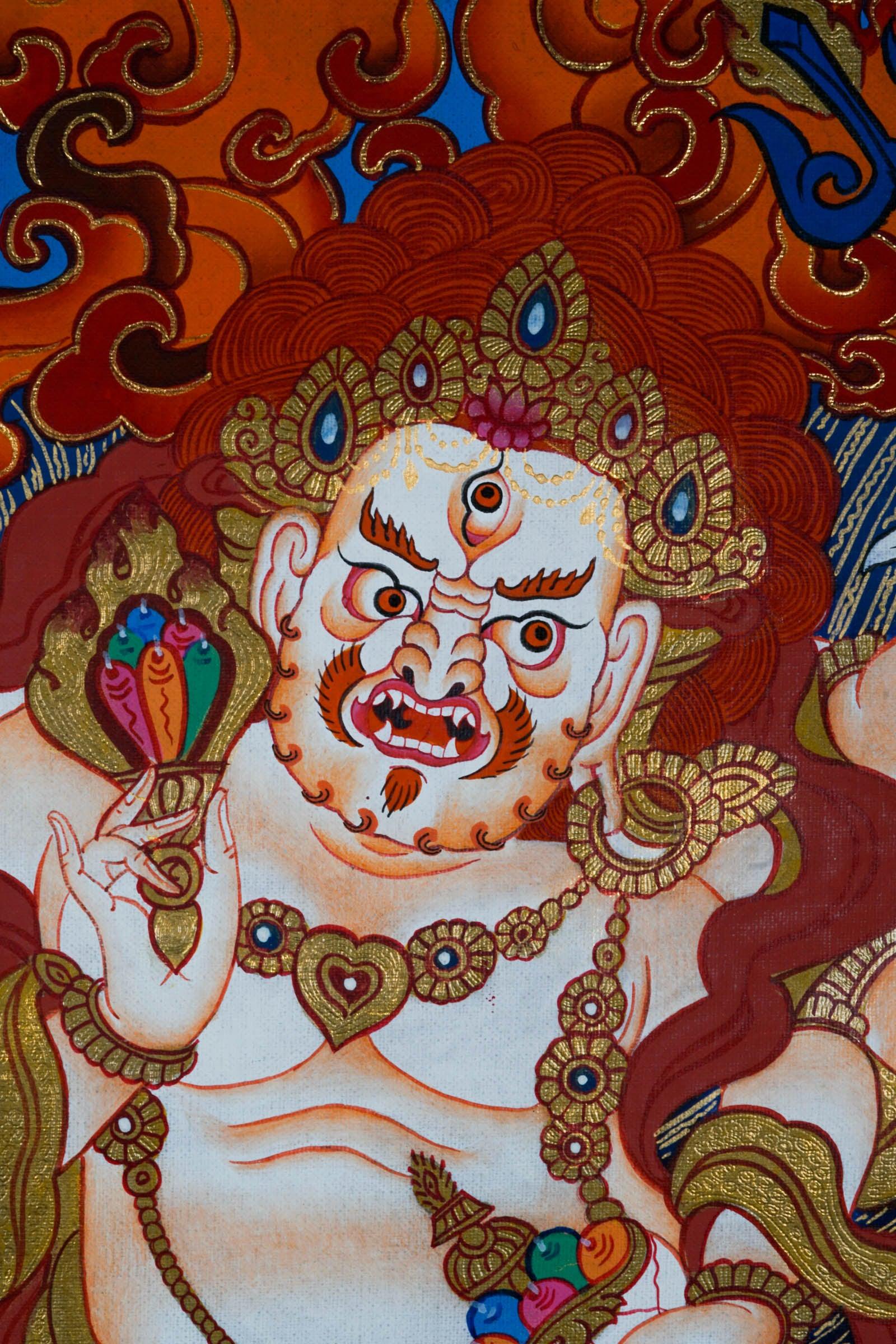 Beautiful White Mahakala Thangka Painting - Himalayas Shop