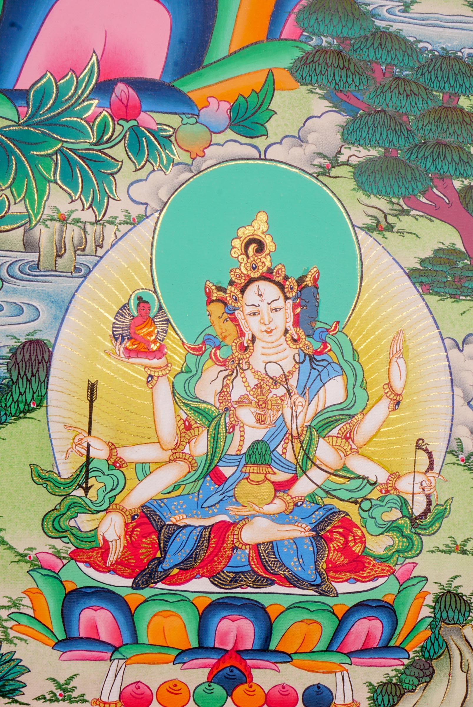 White Tara  Tibetan Thangka art female boddhisattva spiritual art for meditation and spiritual practice. 