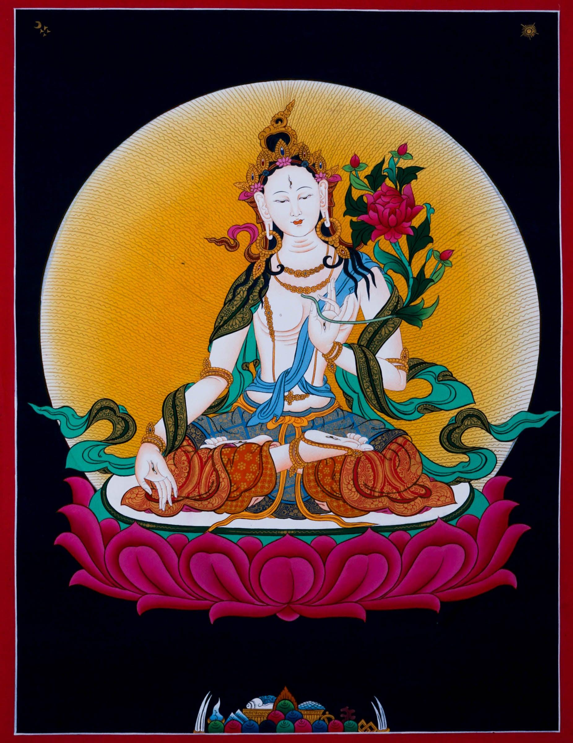 White Tara Thangka Art - HimalayasShop