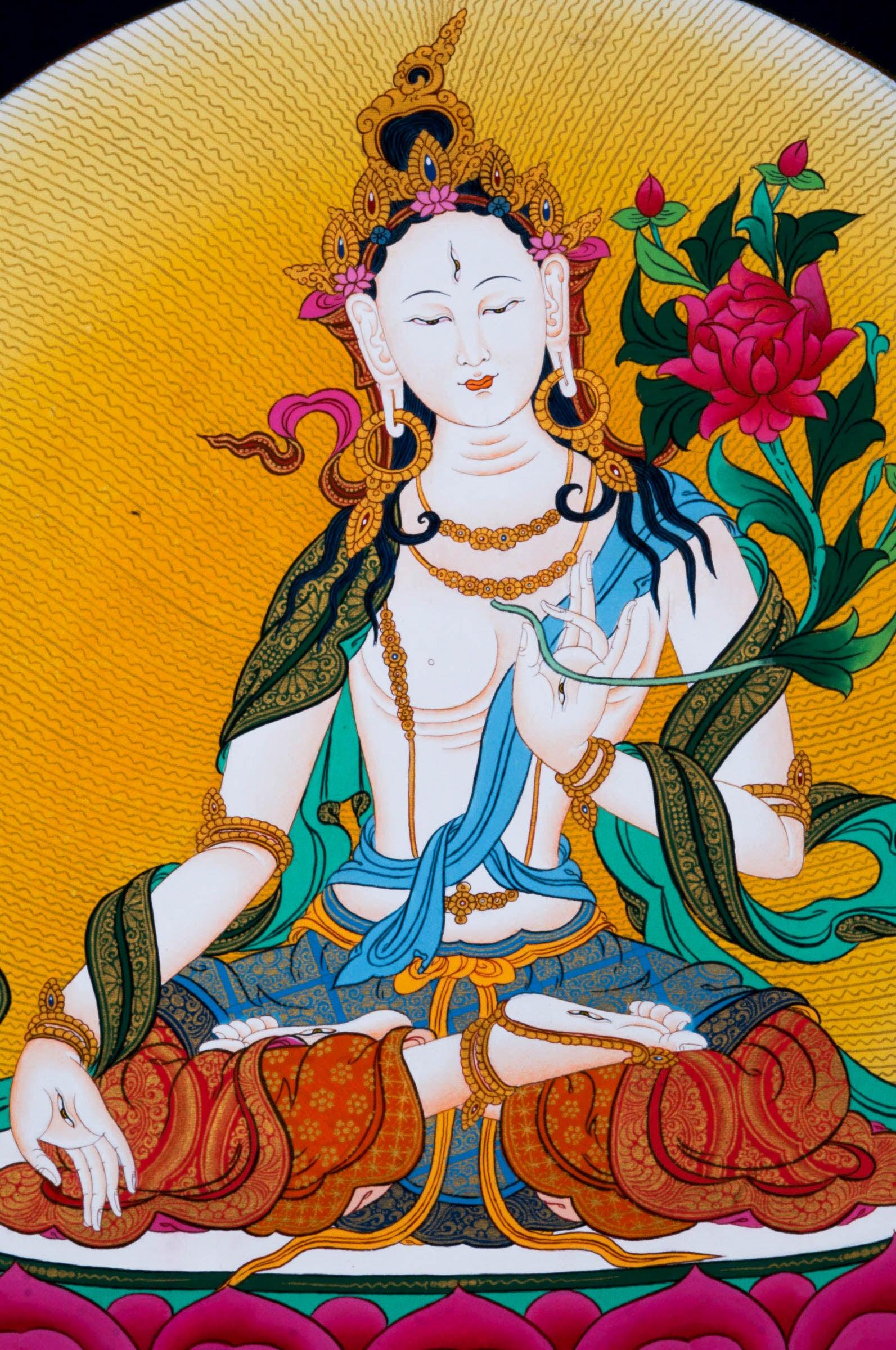 White Tara Thangka Art - Himalayas Shop