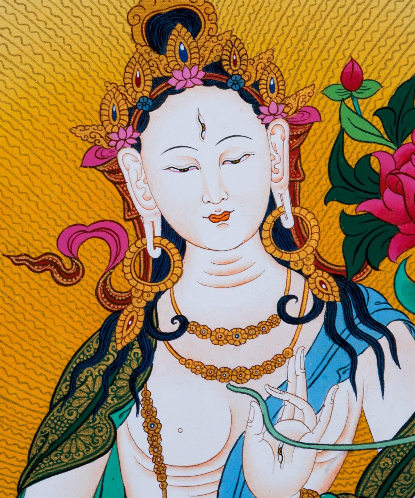 White Tara Thangka Art - Himalayas Shop