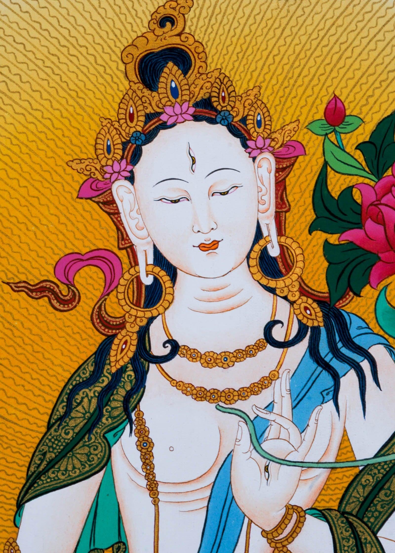 White Tara Thangka Art - Himalayas Shop