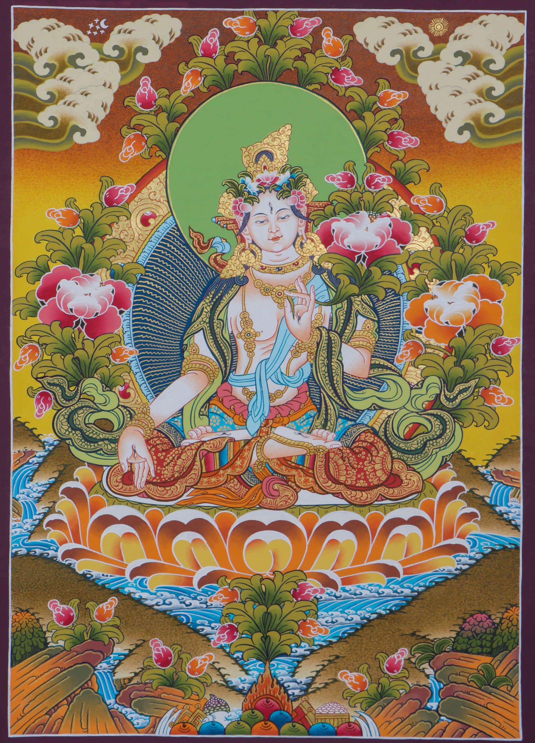 White Tara Thangka Painting - Handpainted Thangka Art - Himalayas Shop