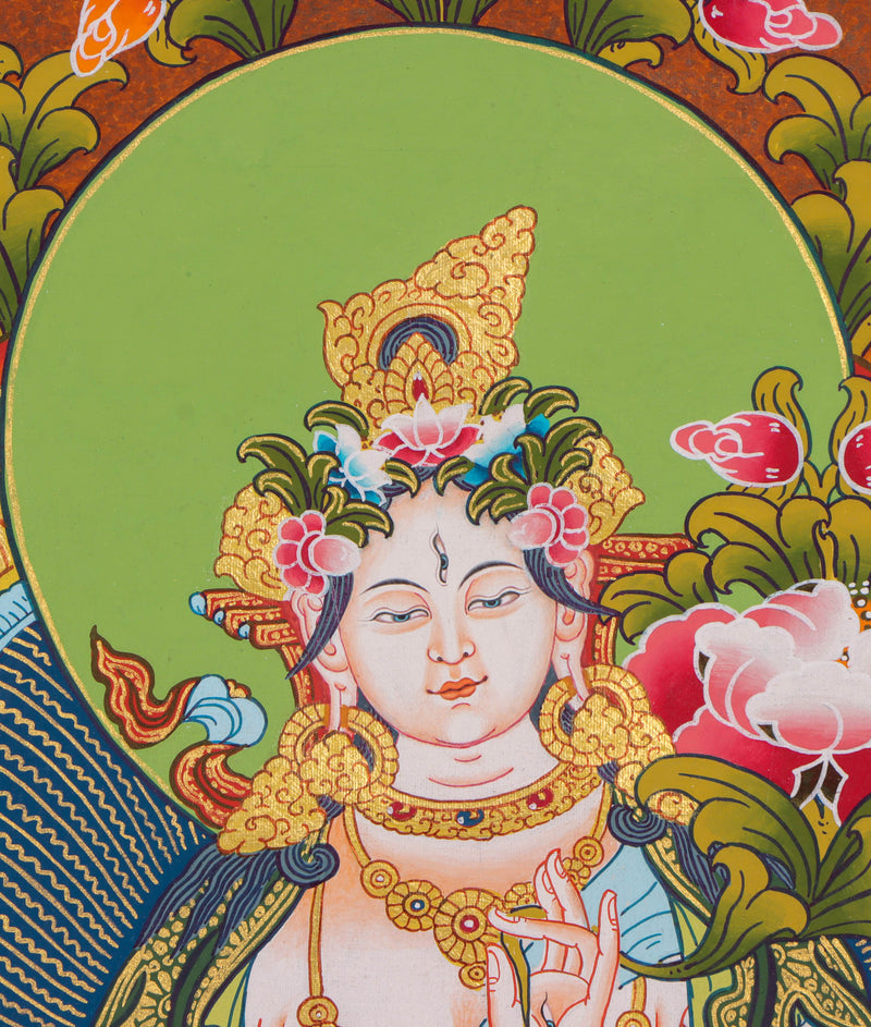 White Tara Thangka Painting - Handpainted Thangka Art - Himalayas Shop