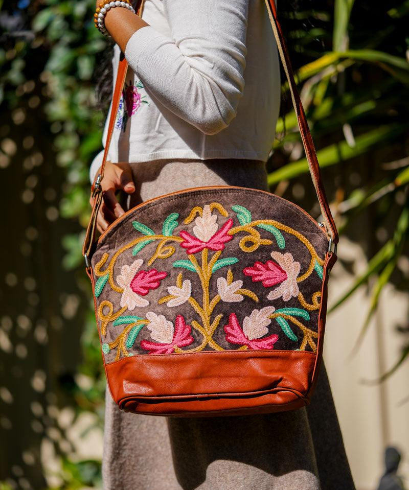 Shoulder Handbag with Floral Embroidery - Himalayas Shop