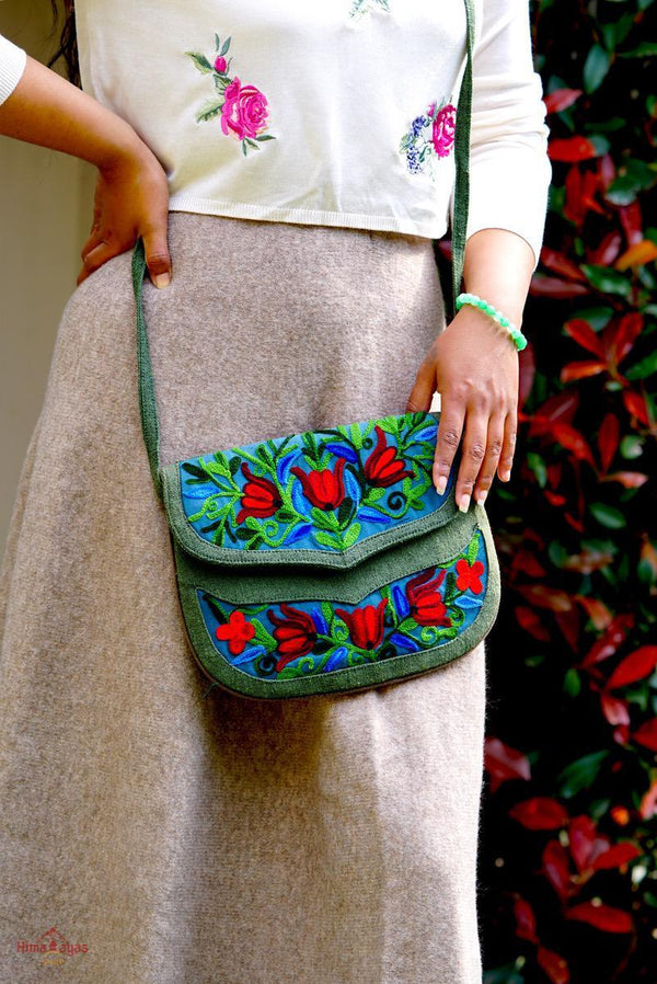 A unique style women's crossbody bag, crafted ethically from Himalayas.