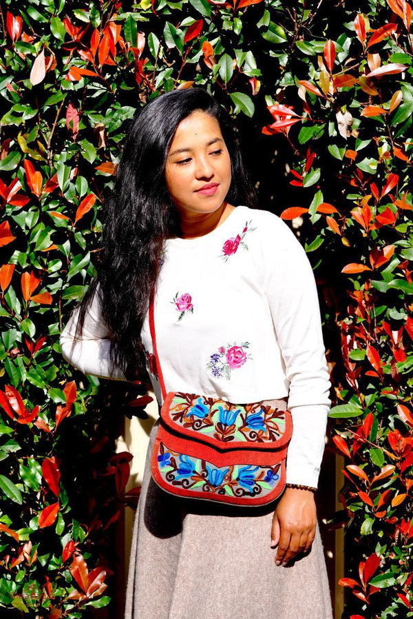 A stylist women’s crossbody bag for everyday use, handmade and kashmiri embroidery design for boho style. 