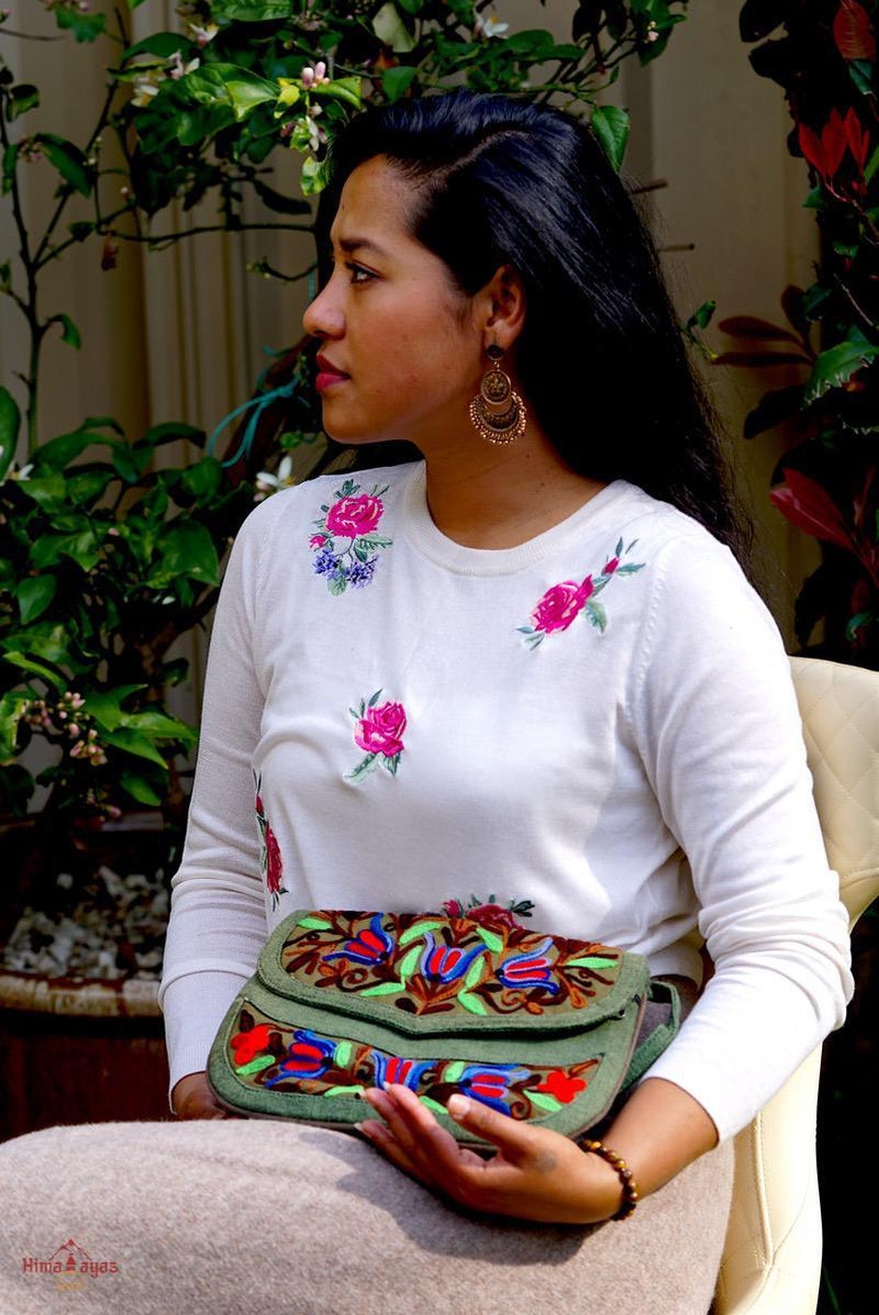 A unique style women's crossbody bag, crafted ethically from Himalayas.
