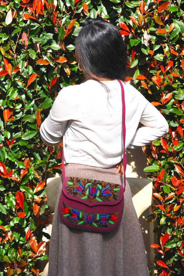A unique style eco-friendly women's crossbody bag with hand embroidery, crafted ethically from Himalayas.