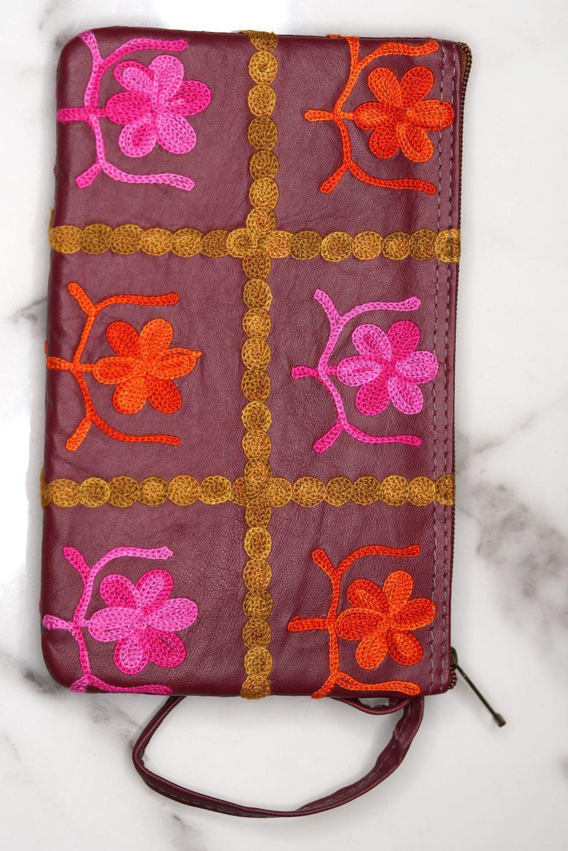 Beautiful handmade wristlet purse with Kashmiri embroidery for everyday use.