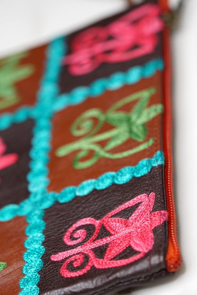 Everyday purse with beautiful handmade cashmere embroidery,  boho style wristlet purse.