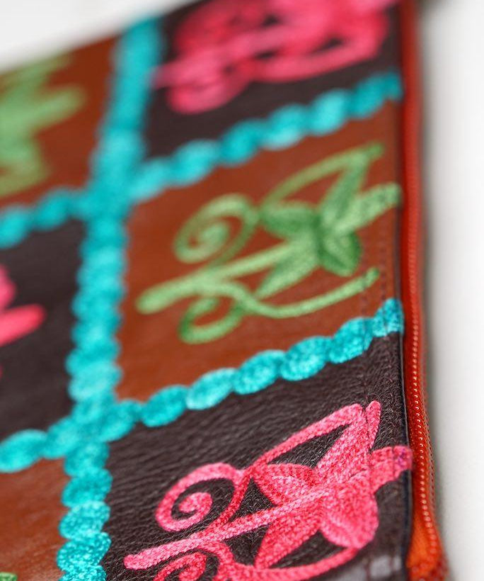Everyday purse with beautiful handmade cashmere embroidery,  boho style wristlet purse.