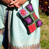 A stylist wristlet women purse for everyday use, handmade and kashmiri embroidery design for boho style. 