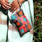 A stylist wristlet women purse for everyday use, handmade and kashmiri embroidery design for boho style. 