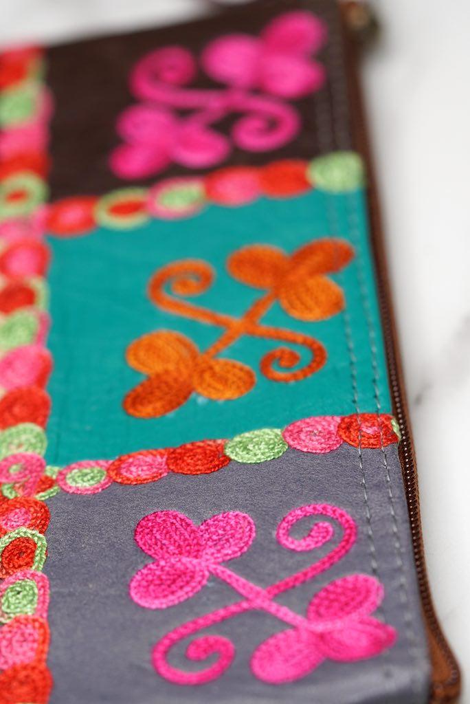 Fair trade womens purse with kashmiri design hand embroidery colorful purse.