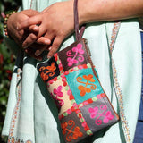 Fair trade womens purse with kashmiri design hand embroidery colorful purse.