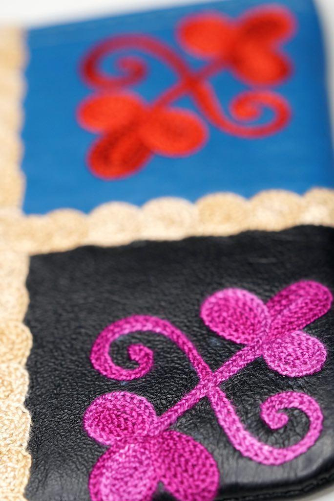 Fair trade womens purse with kashmiri design hand embroidery colorful purse.