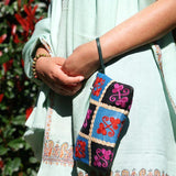 Fair trade womens purse with kashmiri design hand embroidery colorful purse.