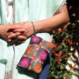 A stylist wristlet women purse for everyday use, handmade and kashmiri embroidery design for boho style. 