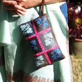 Fair trade womens purse with kashmiri design hand embroidery colorful purse.