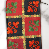 Fair trade womens purse with kashmiri design hand embroidery colorful purse.