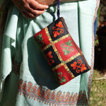 Fair trade womens purse with kashmiri design hand embroidery colorful purse.