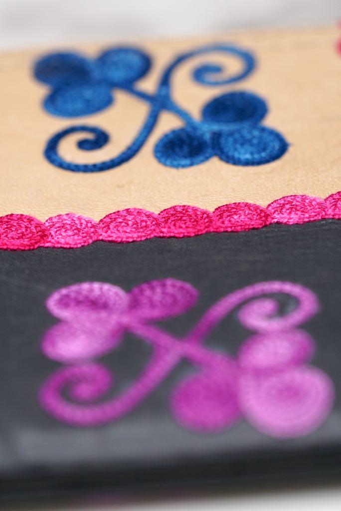 Fair trade womens purse with kashmiri design hand embroidery colorful purse.