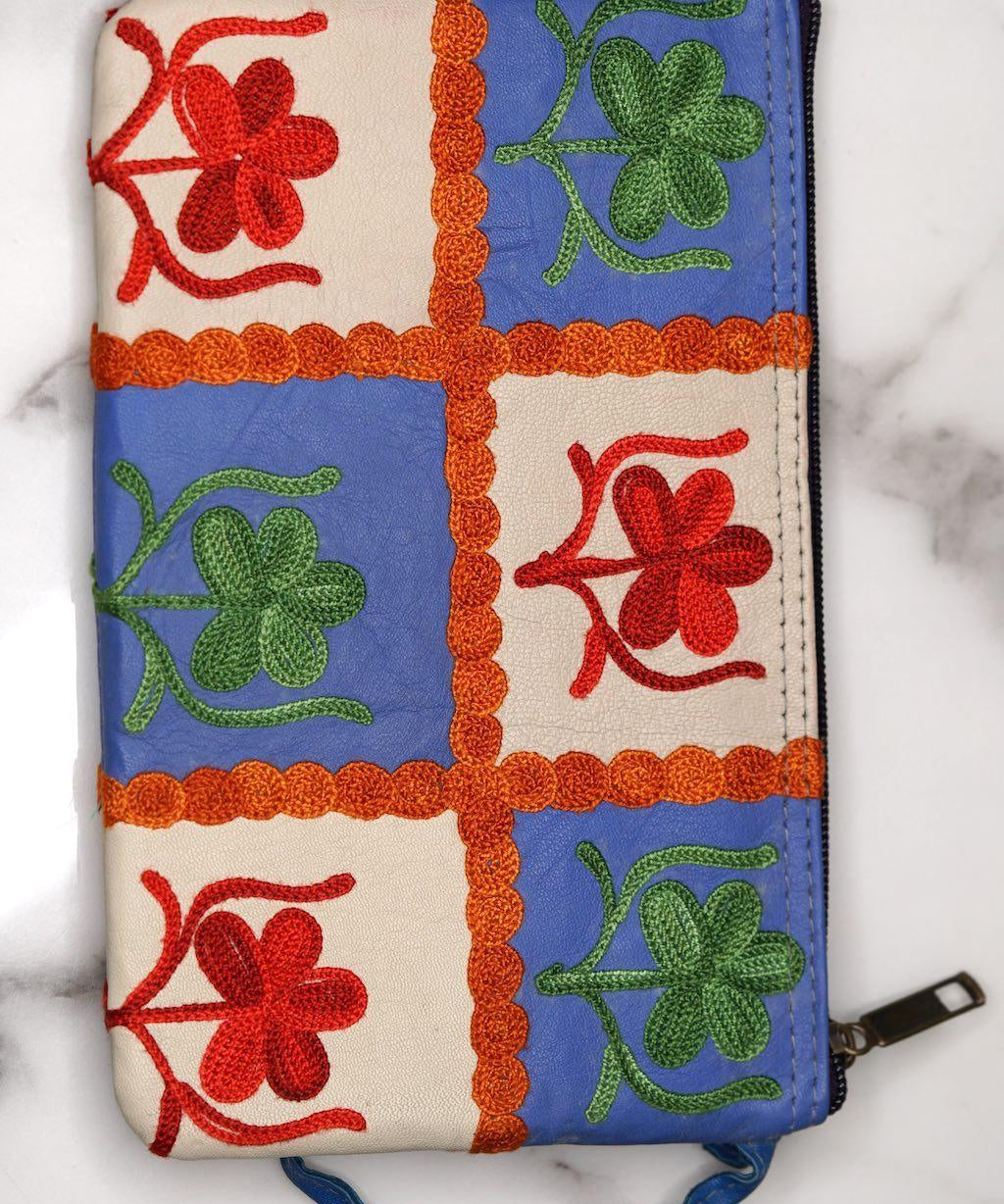 Beautiful handmade wristlet purse with Kashmiri embroidery for everyday use.